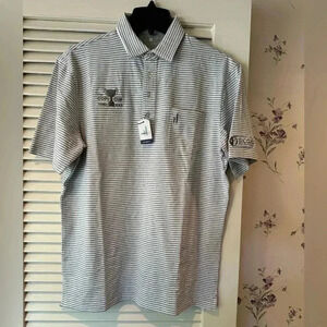 NWT Johnnie - O Hangin’ Out Collection Grey & White Stripe Polo in Size M